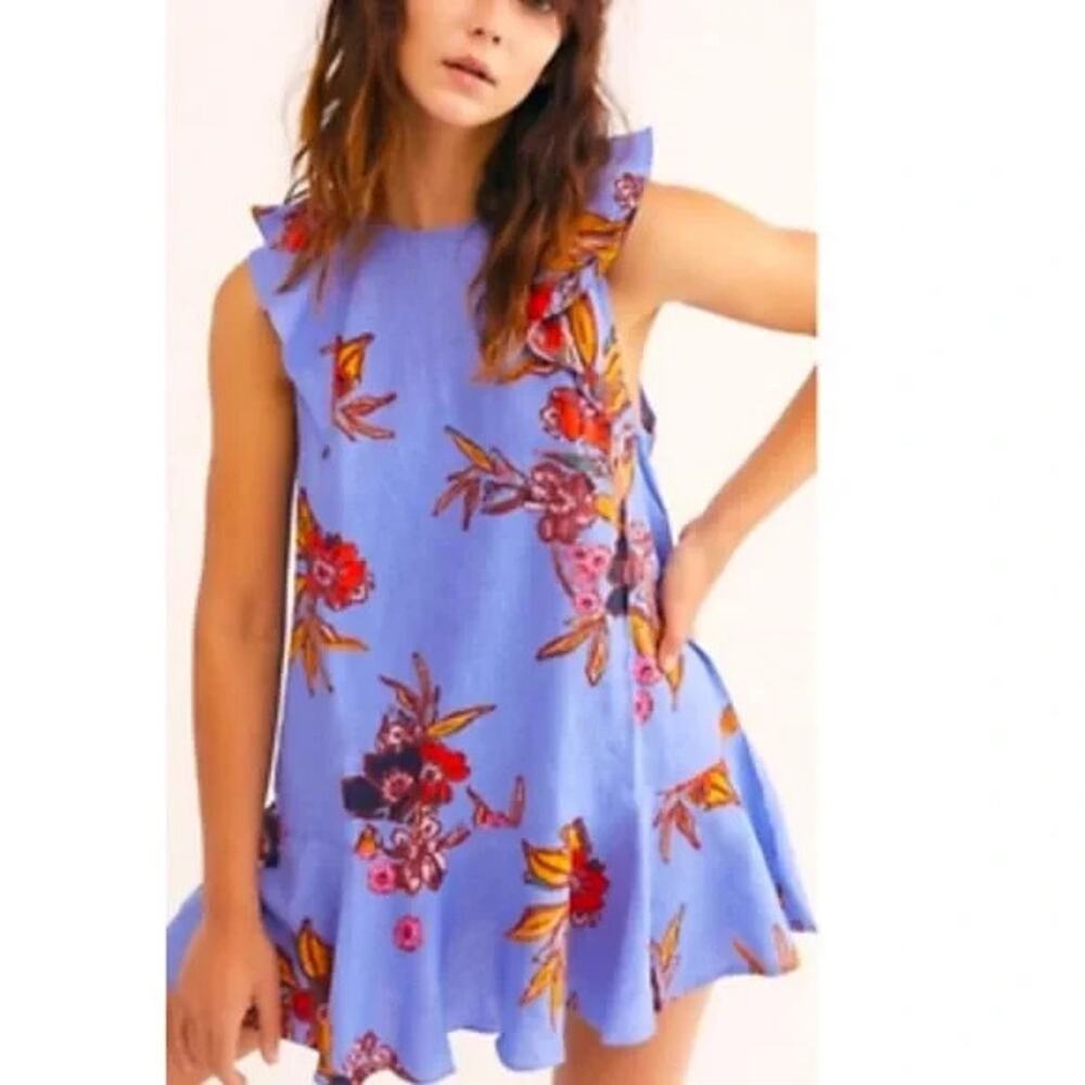 Free People Summer In Tulum Bluebell Floral Tunic Dress Small